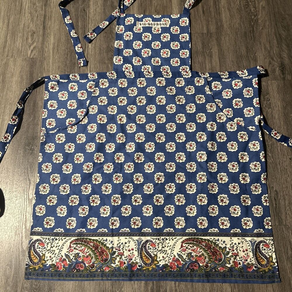 Williams Sonoma Cotton Apron W/Pockets Beautiful Multicolor Floral & Paisley - Picture 2 of 8